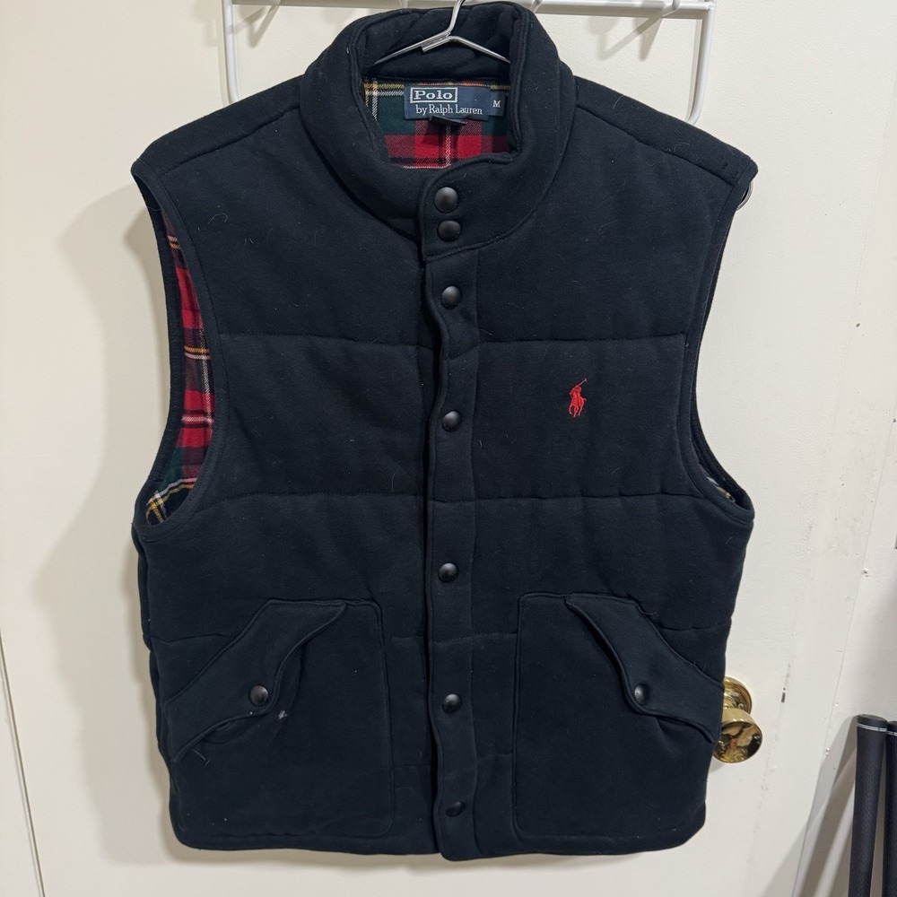 POLO Ralph Lauren Puffer Insulated Men's Black Quilted Plaid Vest Jacket Size M
